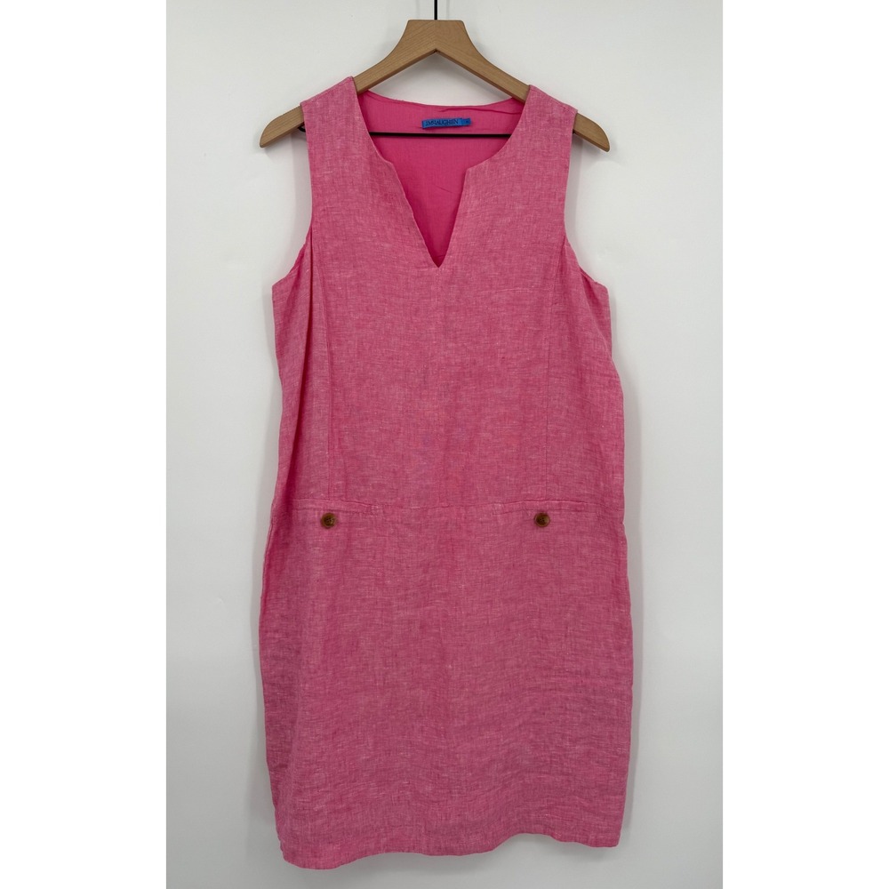 J McLaughlin Dress Medium Pink 100% Linen Shift Sleeveless Summer Vacation Beach